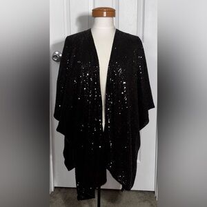 Torrid Black Sequin Ruana Kimono Cardigan Wrap One Size NWT Evening Party Formal